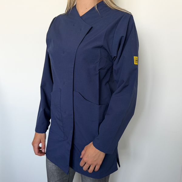 Arbeitsmantel kurz, ESD PLUS Unisex, langarm, navyblau, 4% ESD