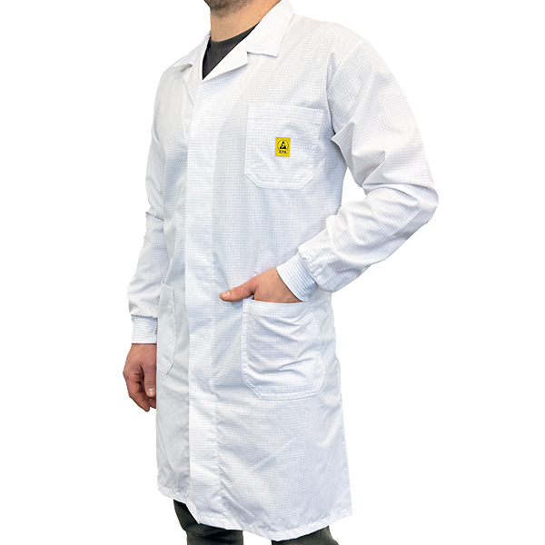 Arbeitsmantel ESD PLUS Unisex weiss mit Strickbündchen, 4% ESD