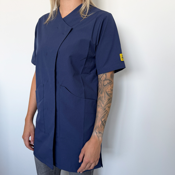 Arbeitsmantel kurz, ESD PLUS Damen, kurzarm, navyblau, 4% ESD