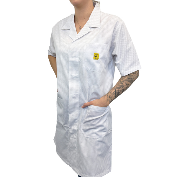 Arbeitsmantel ESD PLUS Unisex weiss mit Kurzarm, 4% ESD
