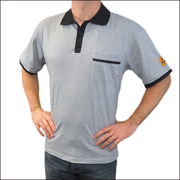 PSH100 Poloshirt kurzarm grau, Kragen schwarz