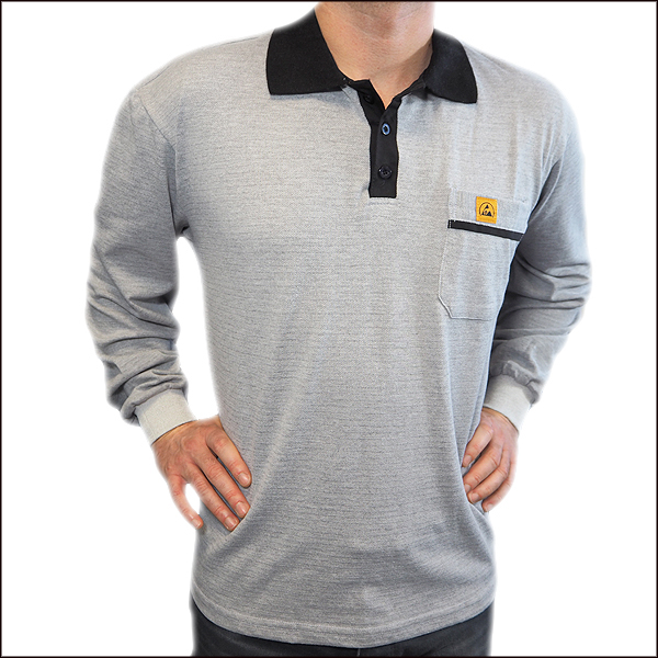 PLH100 Poloshirt langarm grau, Kragen schwarz