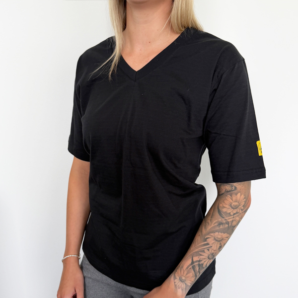 T-Shirt V-Ausschnitt, ESD Unisex kurzarm schwarz