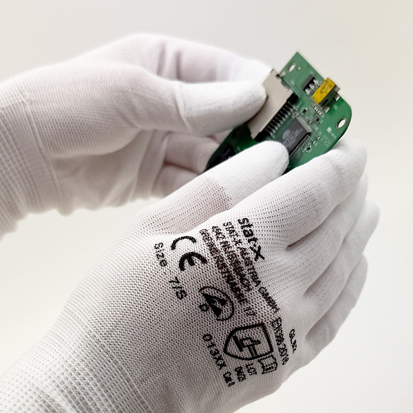 GL62 Strickhandschuh Nylon weiss ohne Karbonfaser, PU Fingerkuppen ableitfähig