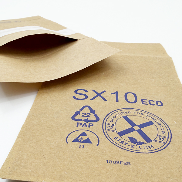 SX10ECO-70 Ableitfähiger Papierbeutel 70g, 400 × 500 + 40 mm Klebeverschluss, 100 % recyclingfähig