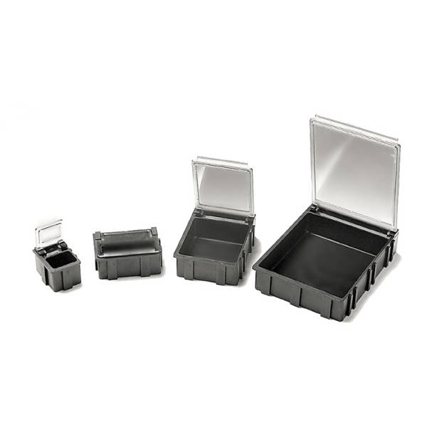 SMD-Klappbox, schwarz, 16 x 12 x 15 mm transparenter Deckel, VPE = 100 Stk.