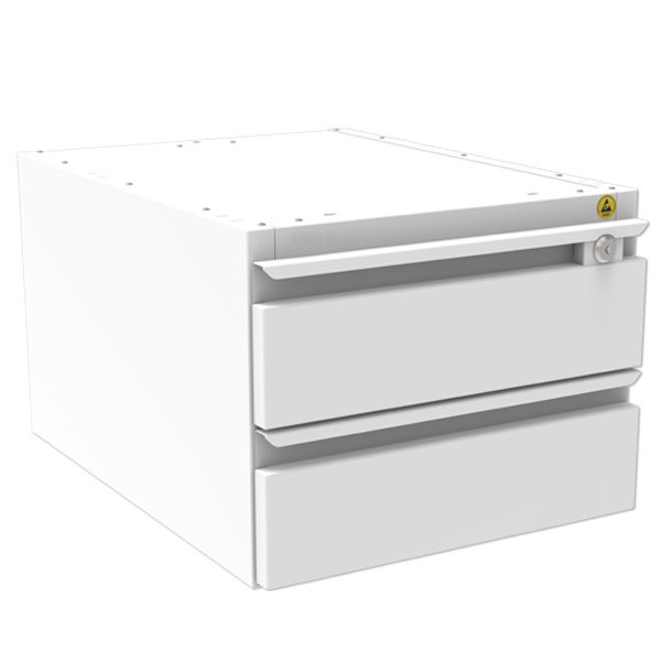 Schubladenblock ESD mit 2 abschließbaren Schubladen, 400 x 540 x 306 mm, RAL 7035 - lichtgrau