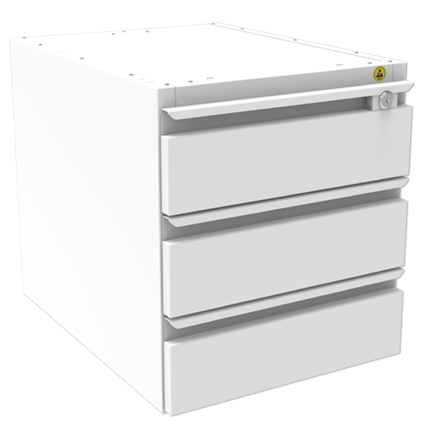 Schubladenblock ESD mit 3 abschließbaren Schubladen, 400 x 540 x 446 mm, RAL 7035 - lichtgrau