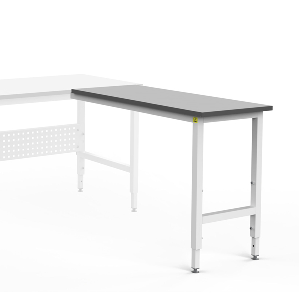 Winkelanbautisch ESD 1200 x 500 mm, H-Typ, manuelle Höhenverstellung, RAL 7035 - lichtgrau