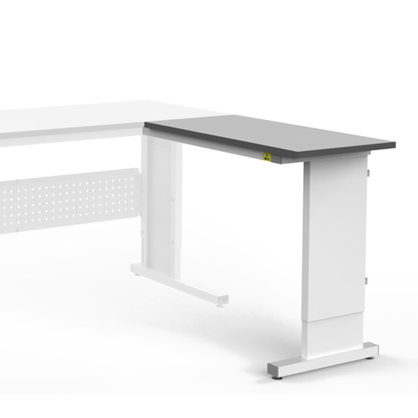 Winkelanbautisch ESD 1200 x 500 mm, L-Typ, manuelle Höhenverstellung, RAL 7035 - lichtgrau