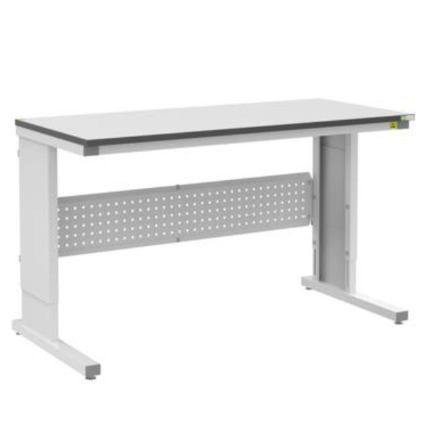 Arbeitstisch ESD 1800 x 700 mm, L-Typ, manuelle Höhenverstellung, RAL 7035 - lichtgrau